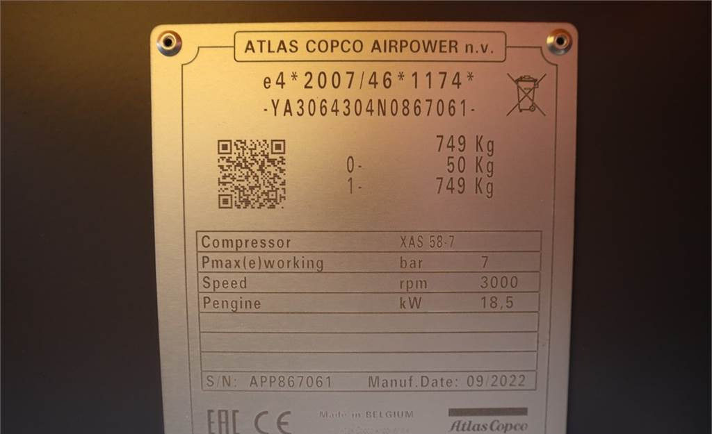Kompresor za vazduh Atlas Copco XAS 58-7 Valid inspection, *Guarantee! Diesel, Vol: slika 8