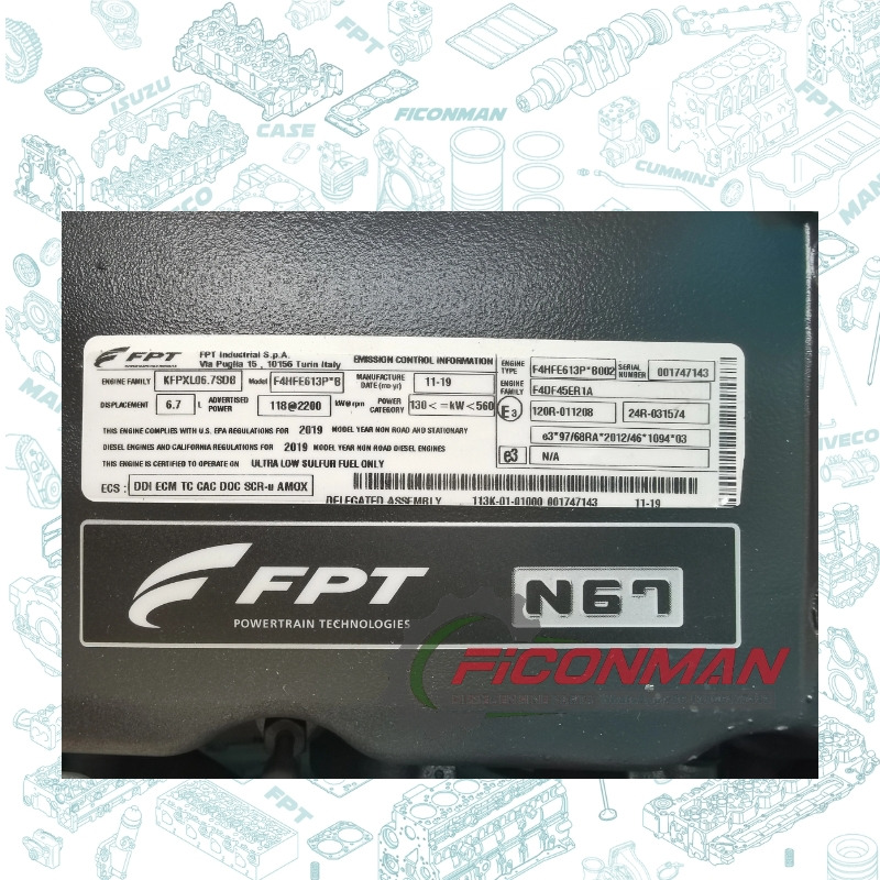 Novu Motor za Bager FPT FPT IVECO CASE N67 F4HFE613P*B002Engine assembly5802268025: slika 3