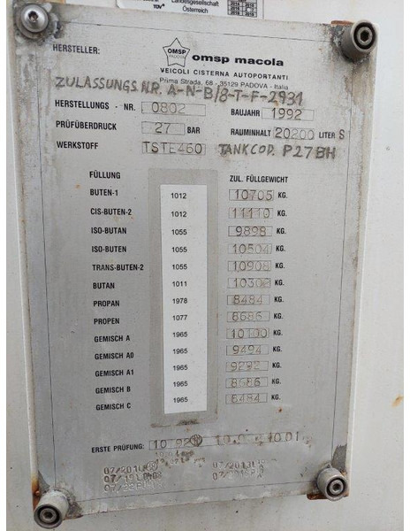 OMSP Macola Tanktrailer 20.200 Liter lpg Gas, Gaz, LPG, GPL, Propane, Butane tank ID 3.135 - Poluprikolica cisterna: slika 5