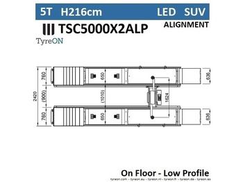 Гаражна опрема TSC5000X2A LP wheel alignment lift - On floor - Free wheel lifting system - 5.2 m lightened runways (76 cm wide) - Low profile - 5T: slika 4