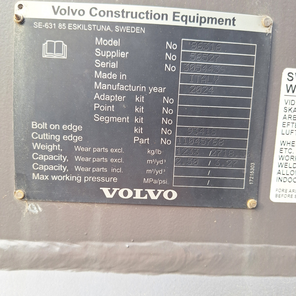 Novu Utovarna kašika za Građevinska mašina VOLVO 2880 mm for 18-22 ton wheel loaders: slika 6