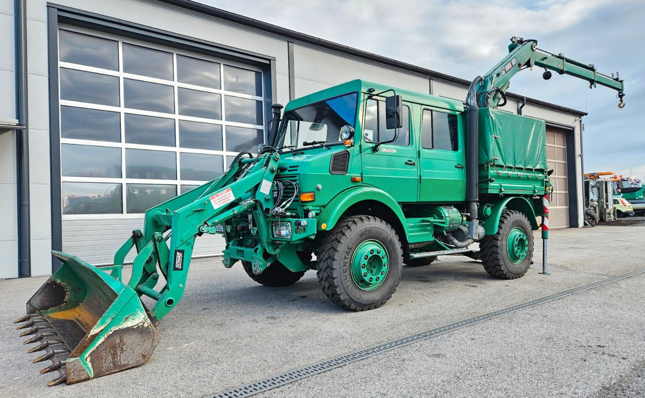 Unimog U2150 Doka HIAB 105 Kran Winde Frontlader - Kamion, Kamion sa dizalicom: slika 1 Unimog U2150 Doka HIAB 105 Kran Winde Frontlader - Kamion, Kamion sa dizalicom: slika 1