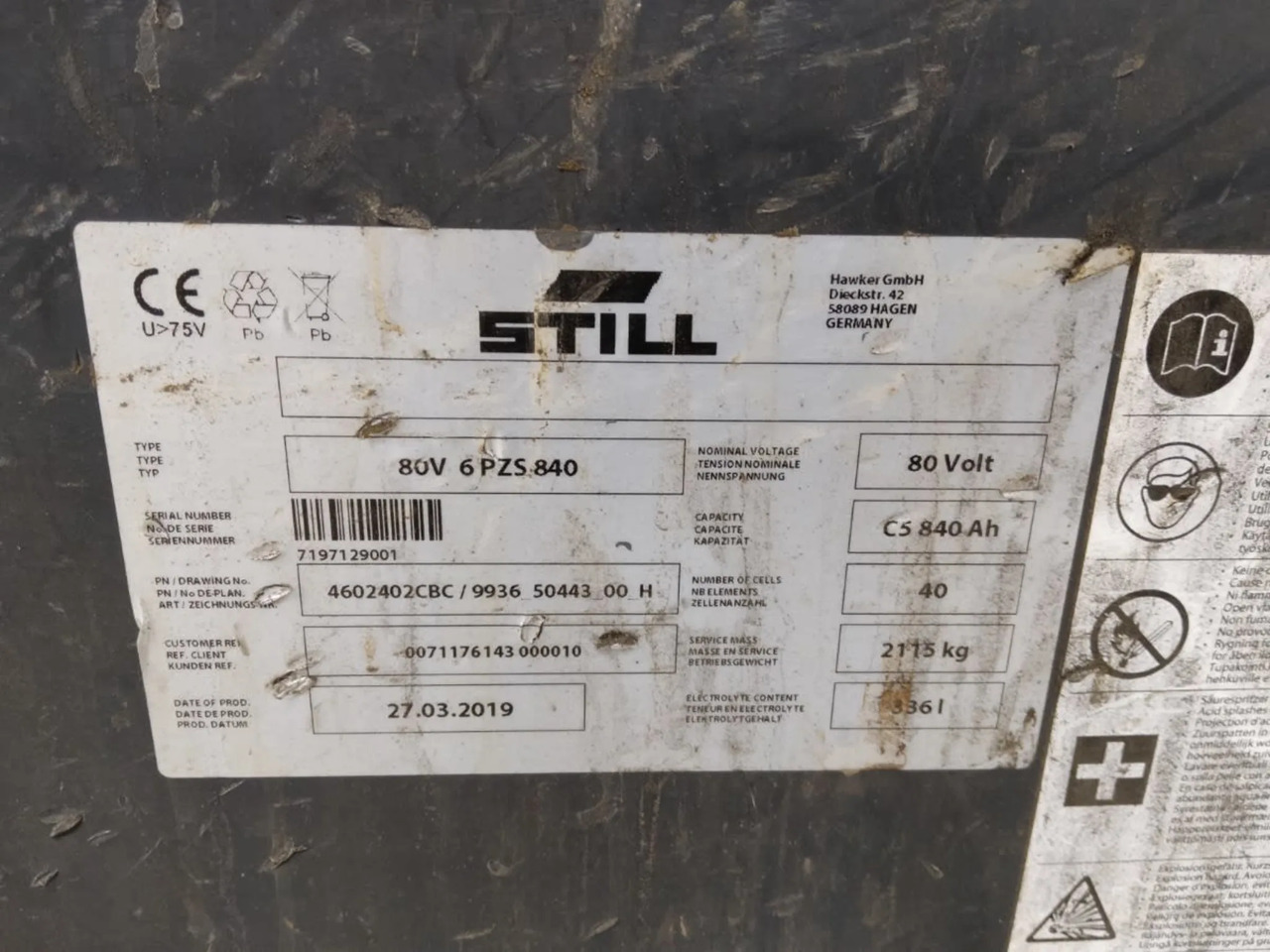 Hawker Battery 80V 840Ah - Baterija za Oprema za rukovanje materijalima: slika 2 Hawker Battery 80V 840Ah - Baterija za Oprema za rukovanje materijalima: slika 2