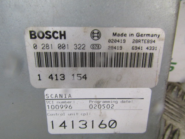 SCANIA P94 ENGINE ECU BOSCH P/NO 0281 001 322 - Upravljačka jedinica za Kamion: slika 2 SCANIA P94 ENGINE ECU BOSCH P/NO 0281 001 322 - Upravljačka jedinica za Kamion: slika 2