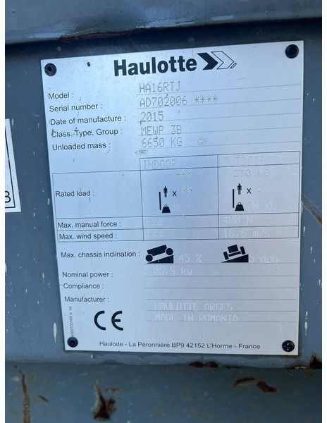 !!SOLD!! Haulotte HA 16 RTJ - Teleskopska platforma: slika 5 !!SOLD!! Haulotte HA 16 RTJ - Teleskopska platforma: slika 5