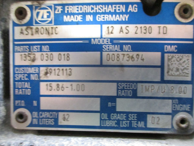 DAF 1912113 TRANSMISSIE 12 AS 2130 TD EURO 6 XF CF - Menjač za Kamion: slika 5 DAF 1912113 TRANSMISSIE 12 AS 2130 TD EURO 6 XF CF - Menjač za Kamion: slika 5