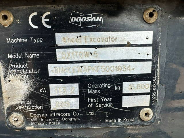 Doosan DX170W - Bager točkaš: slika 5 Doosan DX170W - Bager točkaš: slika 5