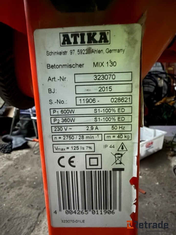 Blandemaskin fra ATIKA MIX 130 - Građevinska oprema: slika 4 Blandemaskin fra ATIKA MIX 130 - Građevinska oprema: slika 4