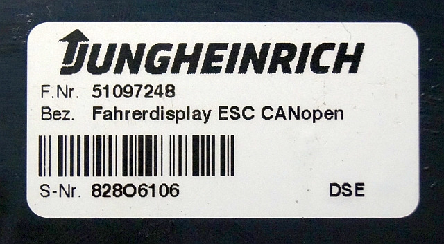 Jungheinrich 51097248 | Display ESC canopen sn. 828O6106 - Komandna tabla za Oprema za rukovanje materijalima: slika 3 Jungheinrich 51097248 | Display ESC canopen sn. 828O6106 - Komandna tabla za Oprema za rukovanje materijalima: slika 3