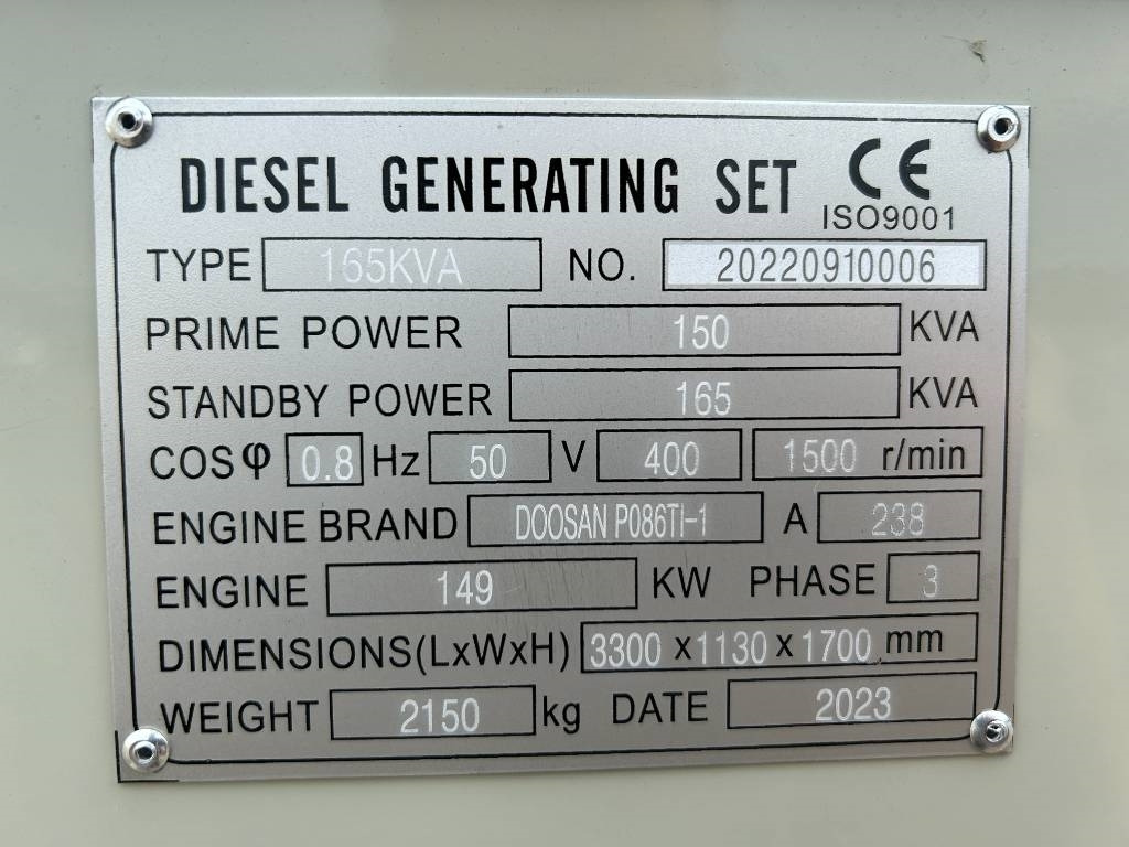 Doosan P086TI-1 - 165 kVA Generator - DPX-19851 - Set generatora: slika 4 Doosan P086TI-1 - 165 kVA Generator - DPX-19851 - Set generatora: slika 4