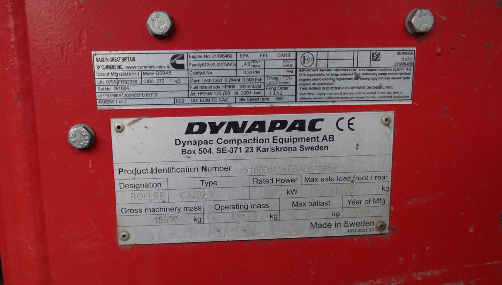 Walec DYNAPAC CA 302D 2011 - 3393 mth - CE - 15,9t - Valjak: slika 5 Walec DYNAPAC CA 302D 2011 - 3393 mth - CE - 15,9t - Valjak: slika 5
