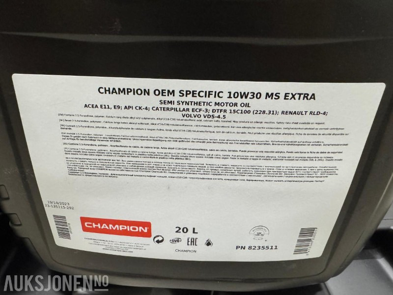 1000 liter Olje - Champion OEM Specific 10W30 MS Extra - Dodatak za Građevinska mašina: slika 4 1000 liter Olje - Champion OEM Specific 10W30 MS Extra - Dodatak za Građevinska mašina: slika 4