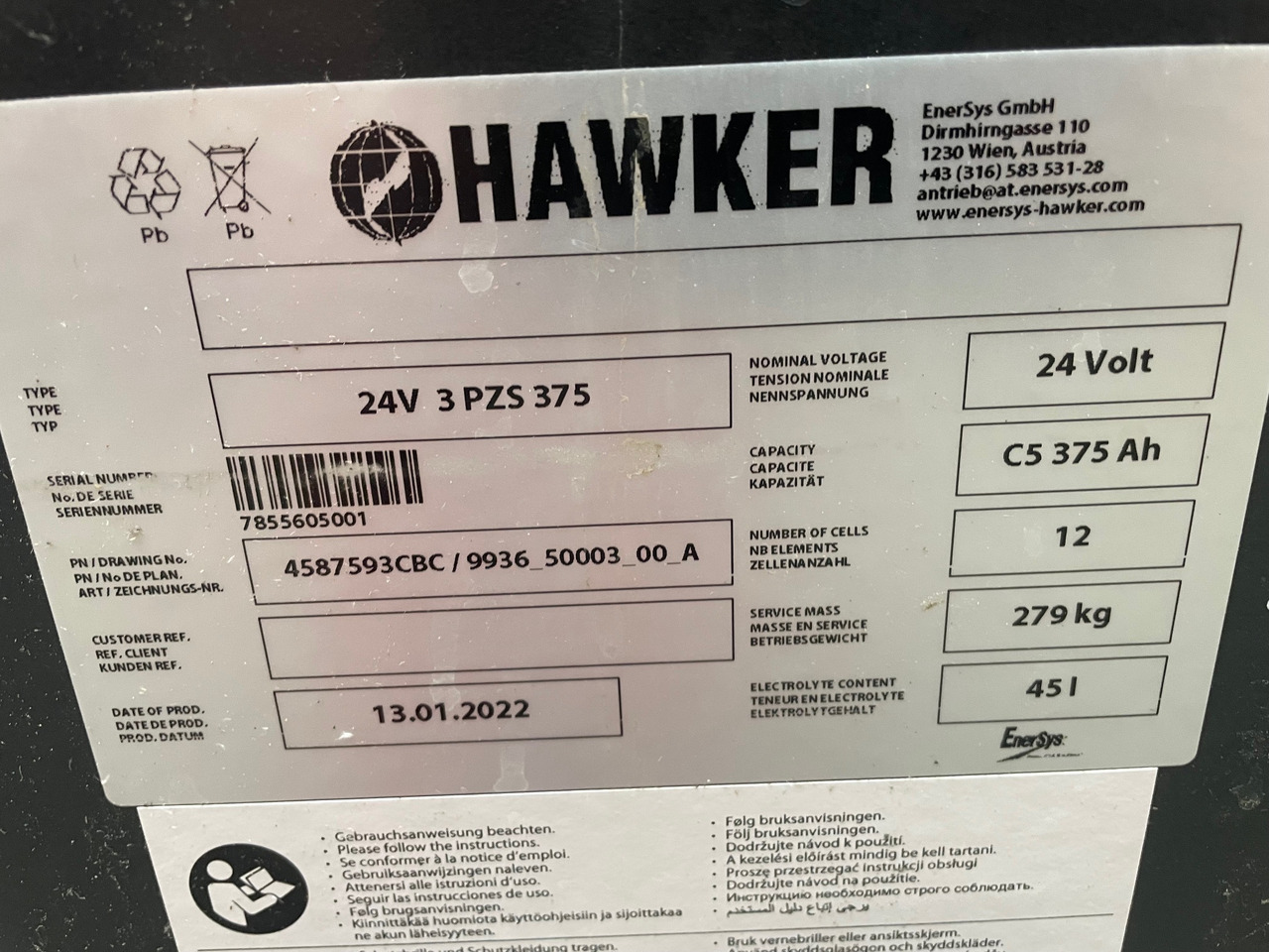 Hawker 24 Volt I 3 PZS 375 - Baterija za Oprema za rukovanje materijalima: slika 2 Hawker 24 Volt I 3 PZS 375 - Baterija za Oprema za rukovanje materijalima: slika 2