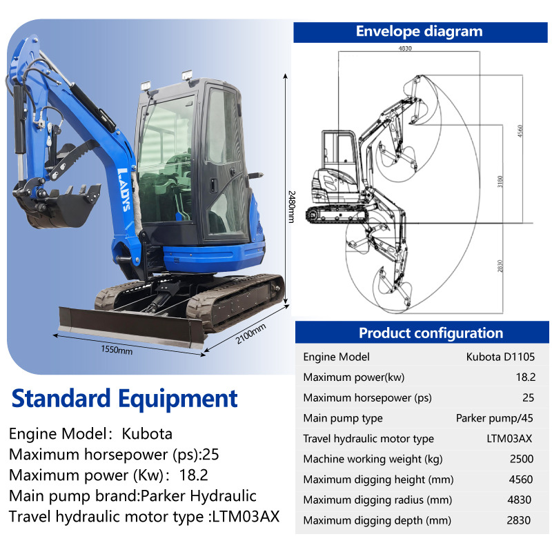 LADYS DY25U Mini Excavator Kubota Euro 5/Epa Engine Mini Excavator For Sale - Mini bager: slika 2 LADYS DY25U Mini Excavator Kubota Euro 5/Epa Engine Mini Excavator For Sale - Mini bager: slika 2