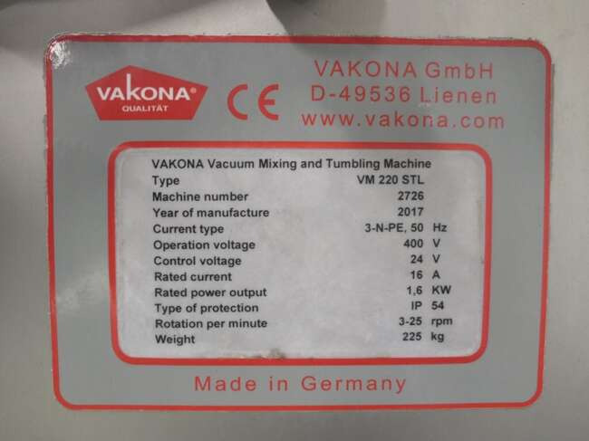 Oprema za prehrambenu industriju Vakona vacuum tumbler VM220STL: slika 10