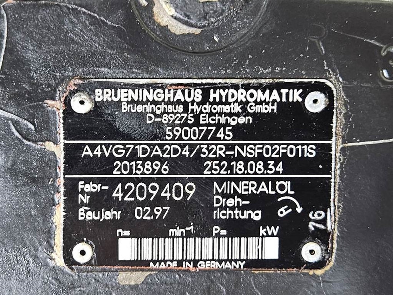 Brueninghaus Hydromatik A4VG71DA2D4/32R-Drive pump/Fahrpumpe - Hidraulika za Građevinska mašina: slika 4 Brueninghaus Hydromatik A4VG71DA2D4/32R-Drive pump/Fahrpumpe - Hidraulika za Građevinska mašina: slika 4