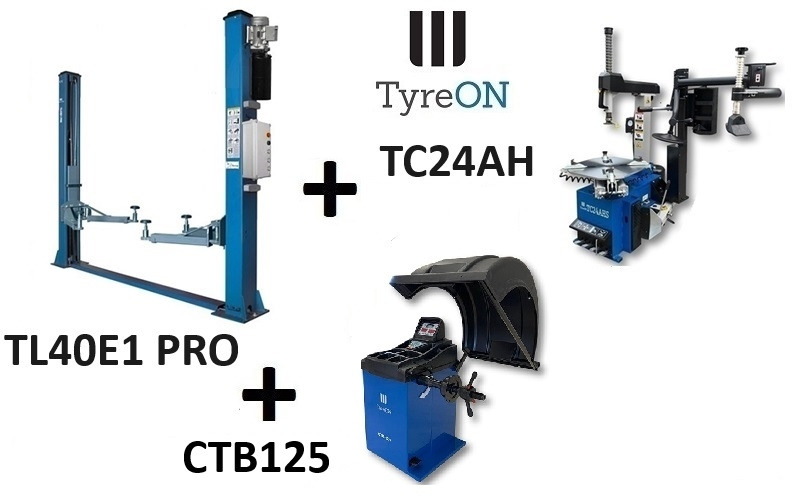 TC24AH 230V 24 Inch car tyre changer with airbooster + CTB125 car wheel balancer + TL40E1 PRO 2 post lift 4T - Гаражна опрема: slika 1 TC24AH 230V 24 Inch car tyre changer with airbooster + CTB125 car wheel balancer + TL40E1 PRO 2 post lift 4T - Гаражна опрема: slika 1
