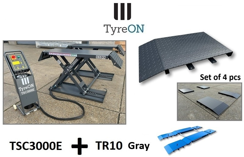 TSC3000E mobile car lift 3T + TR10 low profile ramp set - gray - Гаражна опрема: slika 1 TSC3000E mobile car lift 3T + TR10 low profile ramp set - gray - Гаражна опрема: slika 1