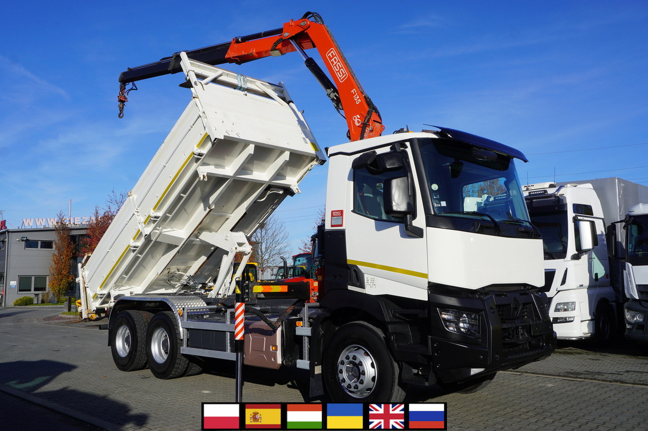 RENAULT C380 E6 6×4 / HDS Fassi F135 2700 MTH / Range 8 m / 5.6 t lifting capacity / 3-side tipper / Bortmatic - Kamion sa dizalicom: slika 1 RENAULT C380 E6 6×4 / HDS Fassi F135 2700 MTH / Range 8 m / 5.6 t lifting capacity / 3-side tipper / Bortmatic - Kamion sa dizalicom: slika 1