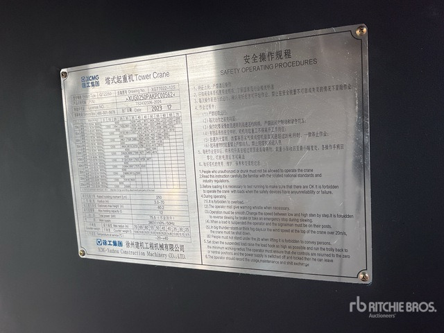 2023 XCMG QTZ250 XGT7022-12S 12 ton Tower Crane - Toranjski kran: slika 3 2023 XCMG QTZ250 XGT7022-12S 12 ton Tower Crane - Toranjski kran: slika 3