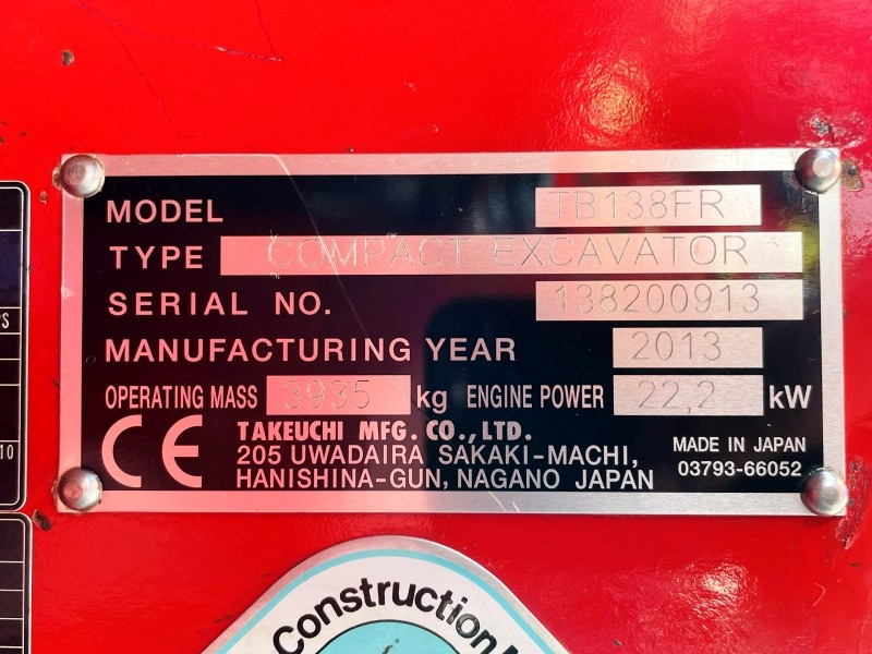 Takeuchi TB138FR (3775) - Mini bager: slika 3 Takeuchi TB138FR (3775) - Mini bager: slika 3