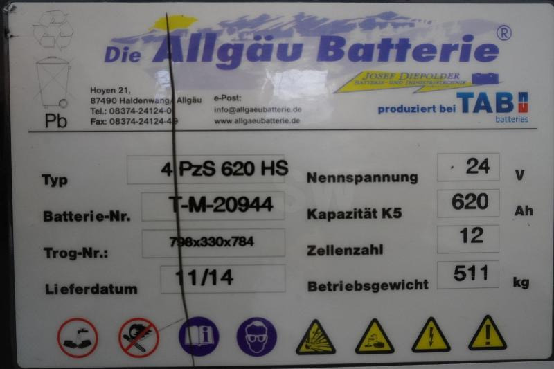 ALLGÄU BATTERIE 24 Volt 4 PzS 620 Ah - Baterija za Oprema za rukovanje materijalima: slika 5 ALLGÄU BATTERIE 24 Volt 4 PzS 620 Ah - Baterija za Oprema za rukovanje materijalima: slika 5