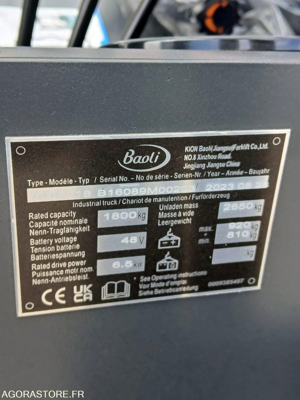 Chariot élévateur Baoli KBET18 Electrique 4350 NEUF - Električni viljuškar: slika 5 Chariot élévateur Baoli KBET18 Electrique 4350 NEUF - Električni viljuškar: slika 5
