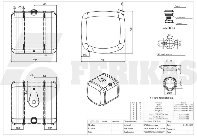 Novu Rezervoar za gorivo za Kamion Mercedes-Benz New aluminum fuel tank 320 L.: slika 8 Novu Rezervoar za gorivo za Kamion Mercedes-Benz New aluminum fuel tank 320 L.: slika 8