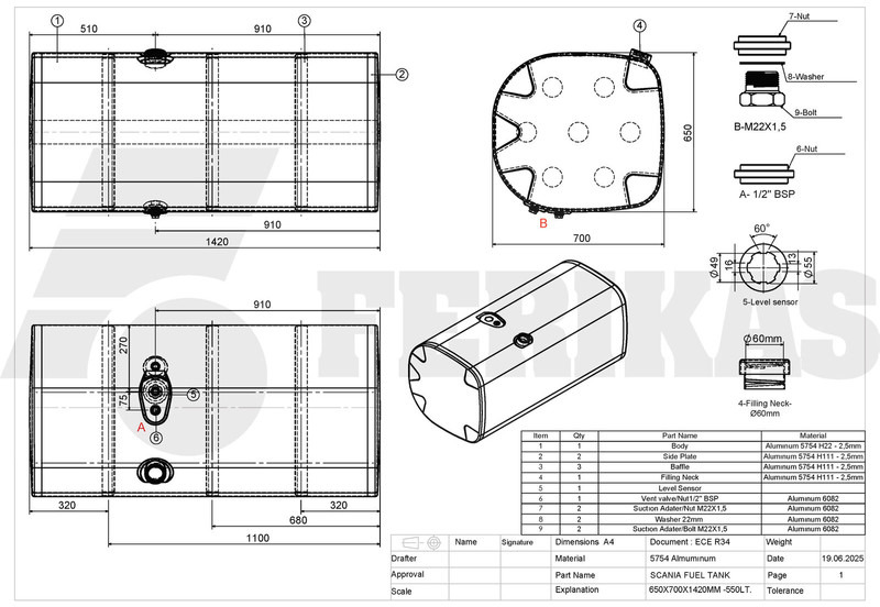 Novu Rezervoar za gorivo za Kamion Scania New aluminum fuel tank 550L: slika 8