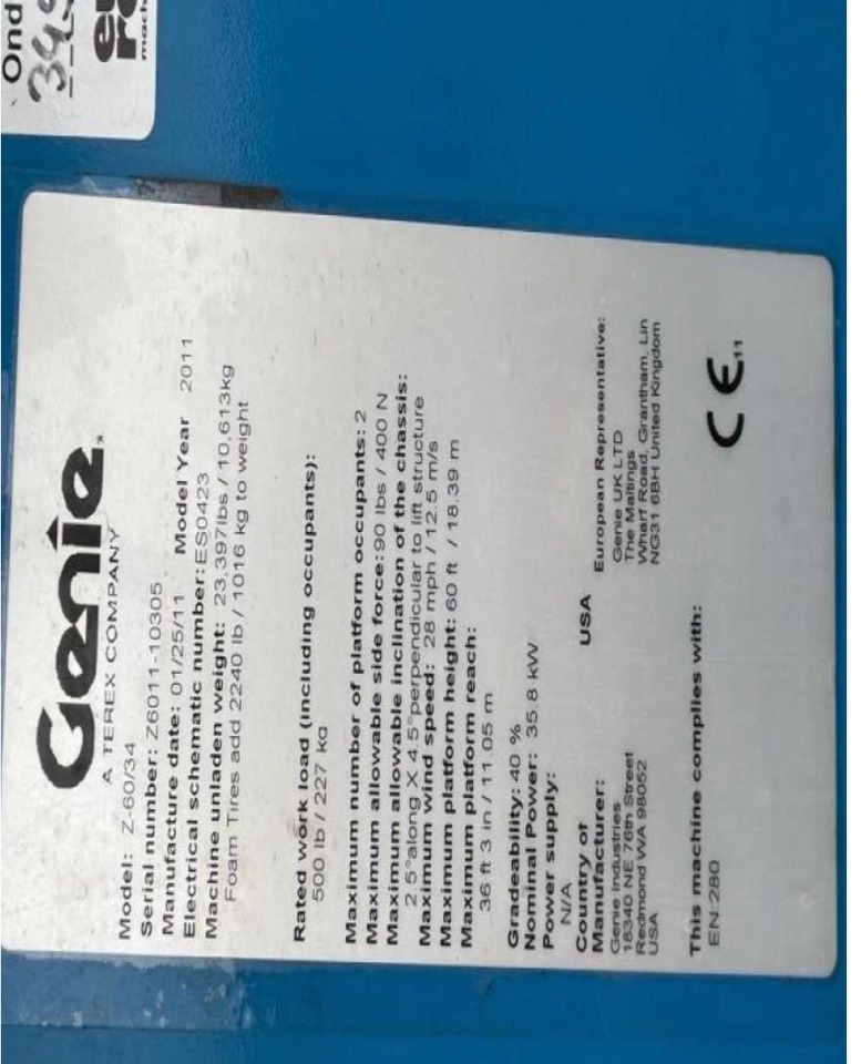 Genie Z60/34 - Vazdušna platforma: slika 4 Genie Z60/34 - Vazdušna platforma: slika 4