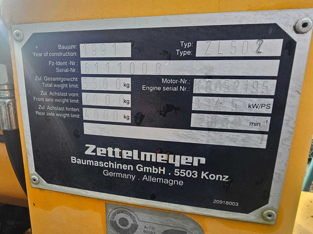 ZETTELMEYER - ZL 502 - LOADER - 1991 - Utovarivač točkaš: slika 4 ZETTELMEYER - ZL 502 - LOADER - 1991 - Utovarivač točkaš: slika 4