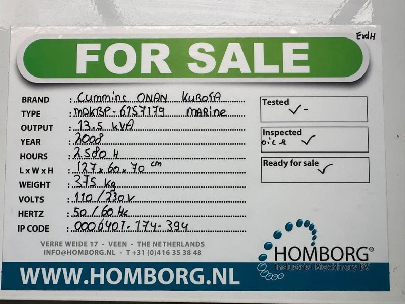 Set generatora Cummins Onan MDKBP Kubota 4 cilinder Diesel 13.5 kVA Marine Silent generatorset: slika 14