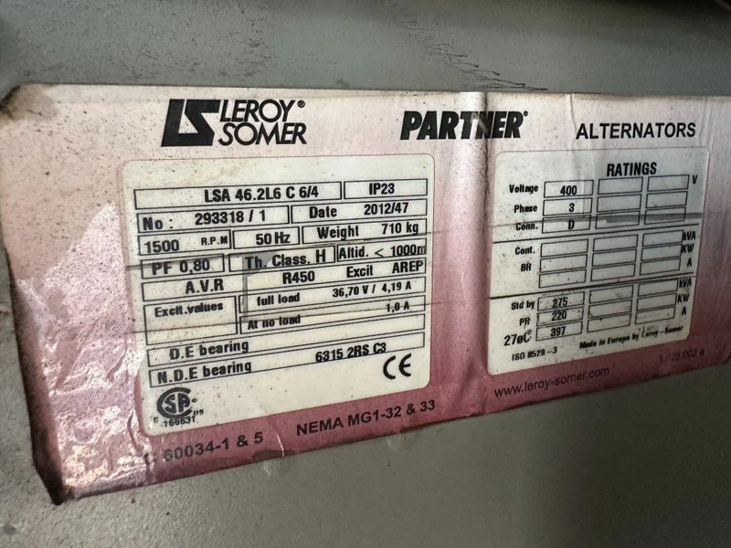 Set generatora GESAN DVR 250 Volvo leroy Somer 275 kVA Silent Rental generatorset: slika 12