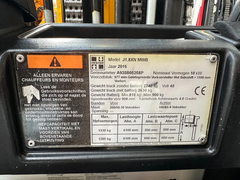 Hyster J1.8XN MWB 1.8 ton Triplex Freelift Sideshift Positioner Elektra Heftruck Accu 2023 - Električni viljuškar: slika 5 Hyster J1.8XN MWB 1.8 ton Triplex Freelift Sideshift Positioner Elektra Heftruck Accu 2023 - Električni viljuškar: slika 5