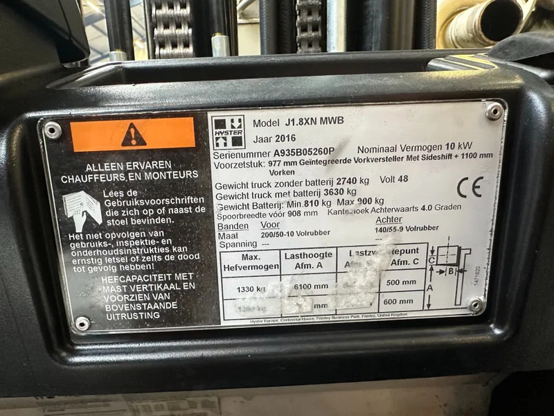 Hyster J1.8XN MWB 1.8 ton Triplex Freelift Sideshift Positioner Elektra Heftruck Accu 2023 - Električni viljuškar: slika 4 Hyster J1.8XN MWB 1.8 ton Triplex Freelift Sideshift Positioner Elektra Heftruck Accu 2023 - Električni viljuškar: slika 4
