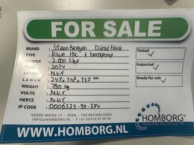 Rezervoar za skladištenje IBC Steenbergen Kiwa IBC 2000 liter dieseltank met handpomp Milieutank: slika 13 Rezervoar za skladištenje IBC Steenbergen Kiwa IBC 2000 liter dieseltank met handpomp Milieutank: slika 13