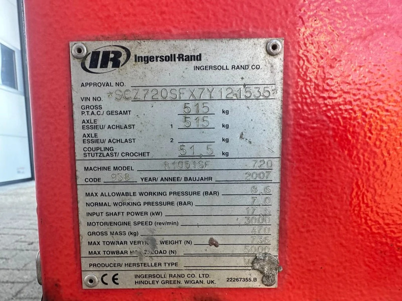 Kompresor za vazduh Ingersoll Rand 720 R1051SF Kubota D1005 Diesel Compressor 2000 L / min 17.5 kW 8.6 Bar: slika 6 Kompresor za vazduh Ingersoll Rand 720 R1051SF Kubota D1005 Diesel Compressor 2000 L / min 17.5 kW 8.6 Bar: slika 6