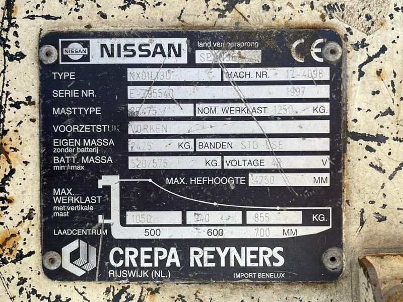 Nissan NX01L13U Elektra 1.25 ton Triplex Freelift Heftruck - Električni viljuškar: slika 5 Nissan NX01L13U Elektra 1.25 ton Triplex Freelift Heftruck - Električni viljuškar: slika 5
