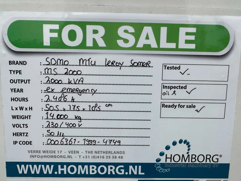 Set generatora SDMO MS2000 MTU Leroy Somer 2000 kVA generatorset: slika 20 Set generatora SDMO MS2000 MTU Leroy Somer 2000 kVA generatorset: slika 20