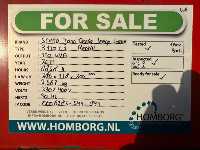 Set generatora SDMO R110 C3 John Deere Leroy Somer 110 kVA Silent Rental generatorset Stage 3A: slika 17