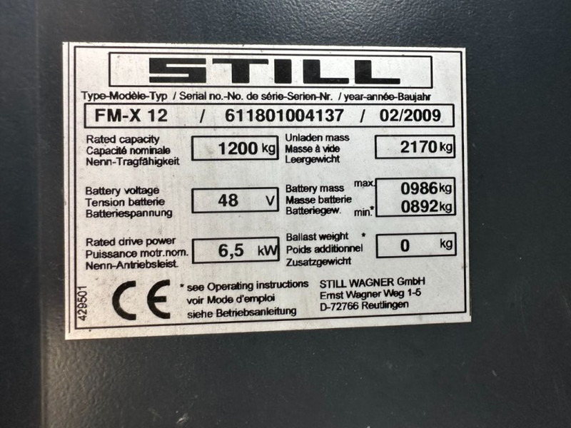 Still FM-X 12 Reachtruck 1.2 ton Triplex Freelift Sideshift Elektra Reachtruck - Regalni viljuškar: slika 3 Still FM-X 12 Reachtruck 1.2 ton Triplex Freelift Sideshift Elektra Reachtruck - Regalni viljuškar: slika 3