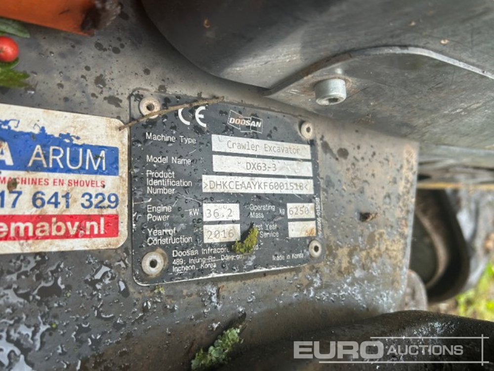 2016 Doosan DX63-3 - Mini bager: slika 3 2016 Doosan DX63-3 - Mini bager: slika 3