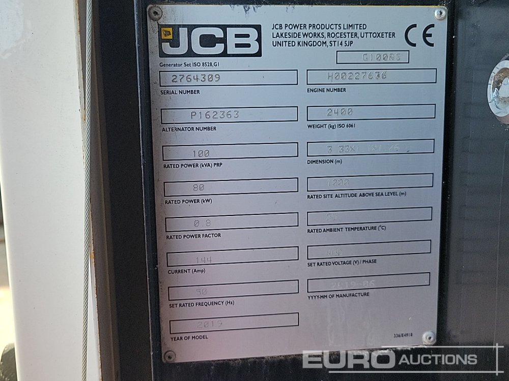 Set generatora 2019 JCB G100RS: slika 35