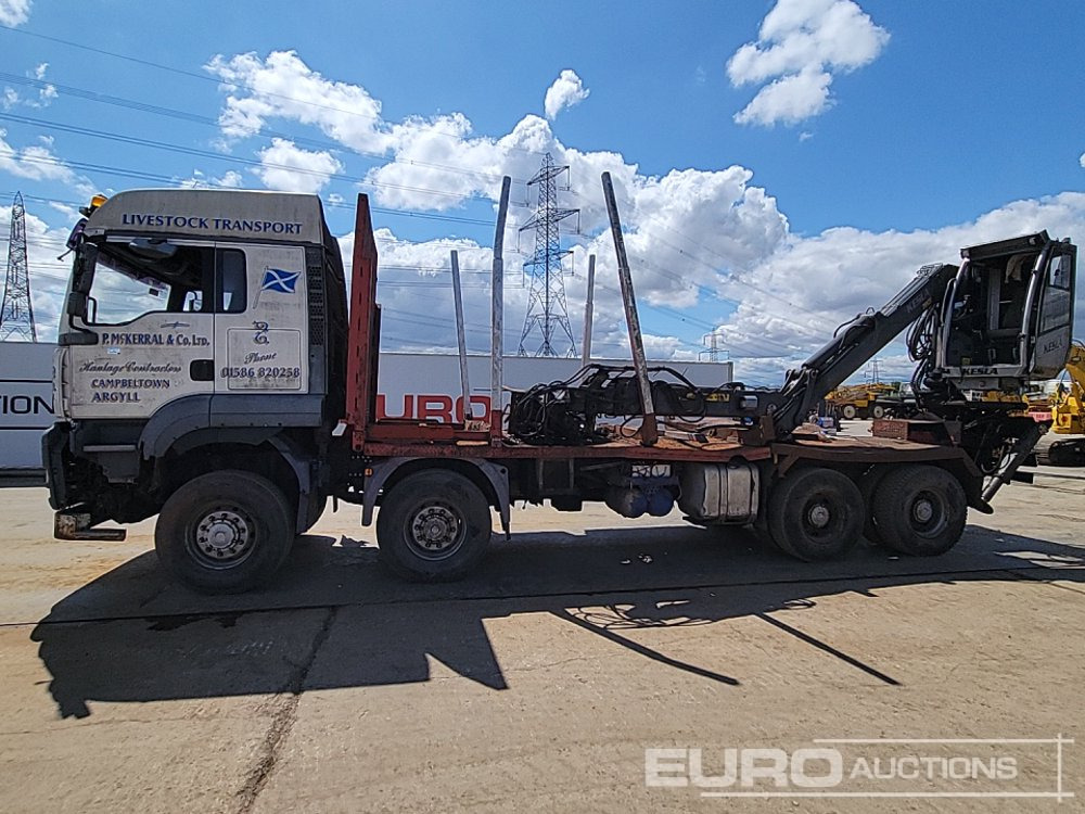 MAN 8x4 Flatbed Timber Lorry, Rear Mounted Kesla 2012T Hydraulic Crane With Cab, Hydraulic Rotating Log Grab, Manual Gearbox - Kamion sa tovarnim sandukom: slika 2 MAN 8x4 Flatbed Timber Lorry, Rear Mounted Kesla 2012T Hydraulic Crane With Cab, Hydraulic Rotating Log Grab, Manual Gearbox - Kamion sa tovarnim sandukom: slika 2