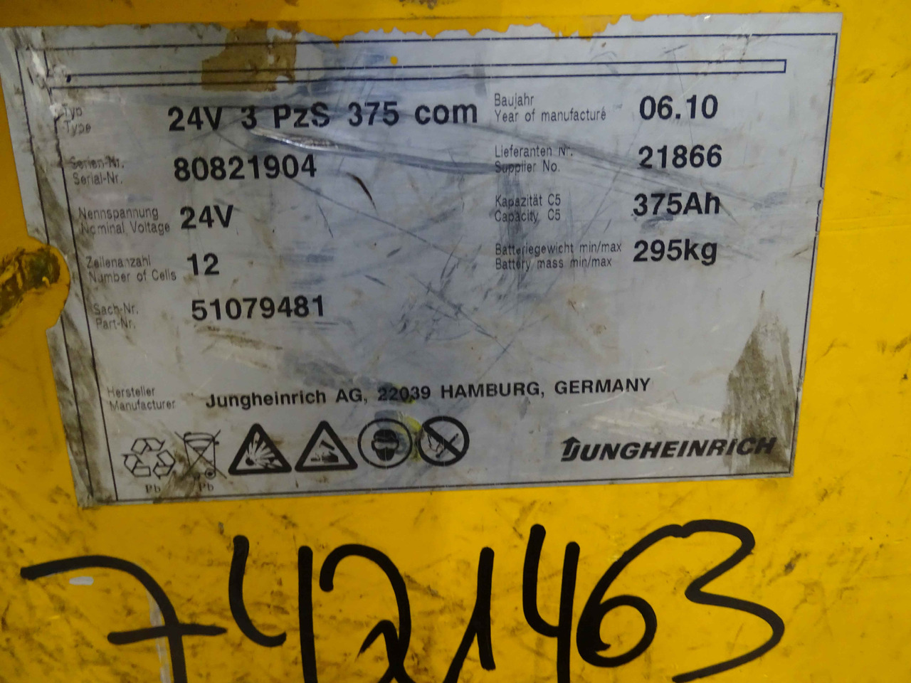 Jungheinrich 24V375AH - Baterija za Oprema za rukovanje materijalima: slika 4 Jungheinrich 24V375AH - Baterija za Oprema za rukovanje materijalima: slika 4